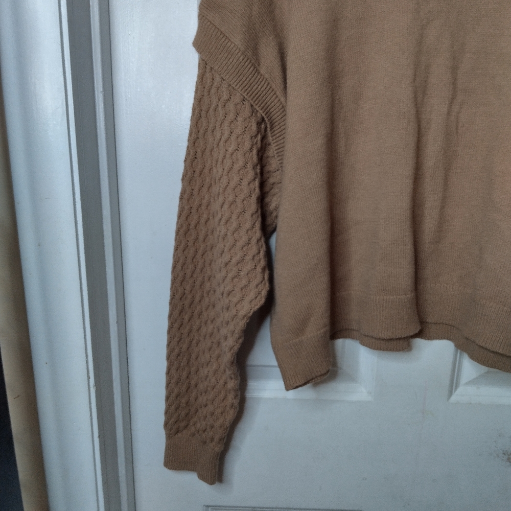 Open Edit Stitch Sleeve Cotton Blend Sweater in Natural Size 1X - Picture 11 of 15